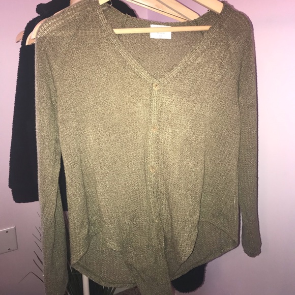 green tie up knit top - Picture 2 of 4